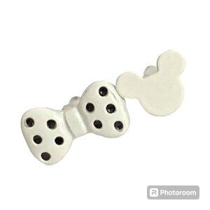 Vintage Disney Mickey Minnie Mouse Earrings Ears Bow Dots Icon White Disneyana